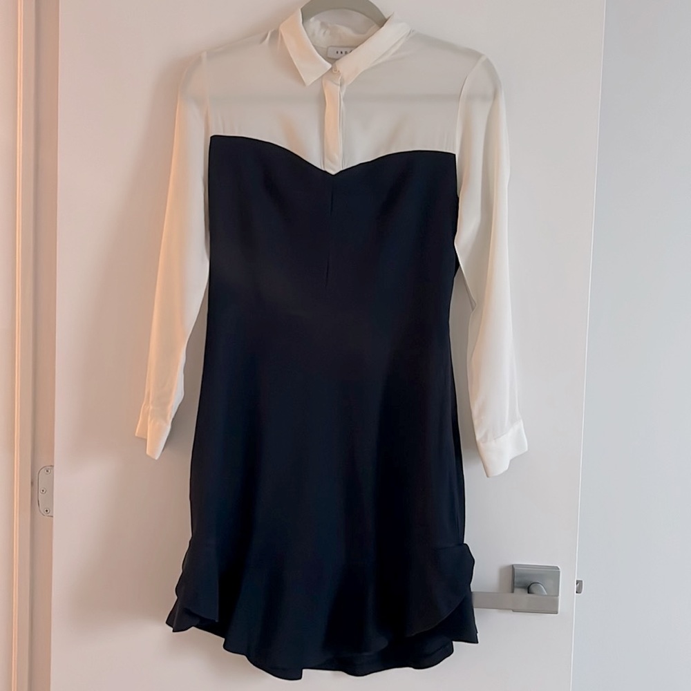 Sandro Paris Navy Dress with White shirt detail